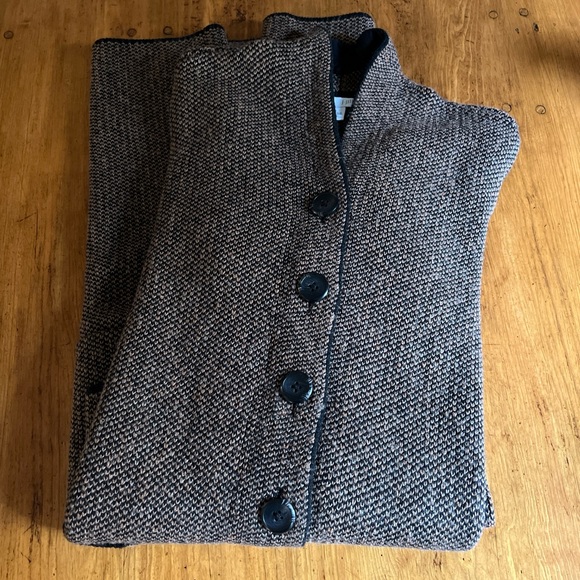 J Jill Brown Tweed Cotton Blend Duster Cardigan Sweater Jacket - Picture 5 of 16